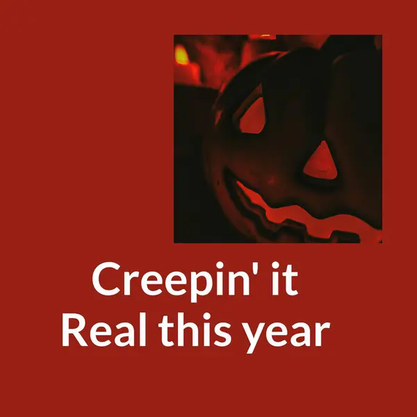 Compuesto Creepin Real Este Año Texto Calabaza Halloween Sobre Fondo — Foto de Stock