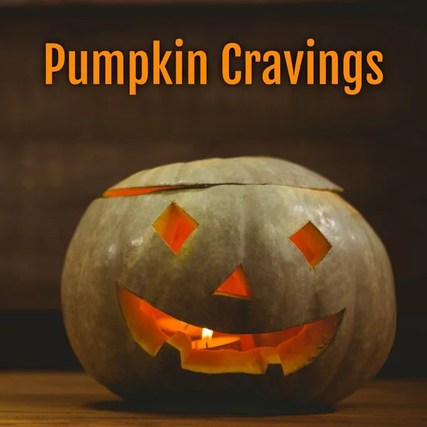 Composite Pumpkin Cravings Text Halloween Pumpkin Grey Background Halloween Tradition — Stock Photo, Image