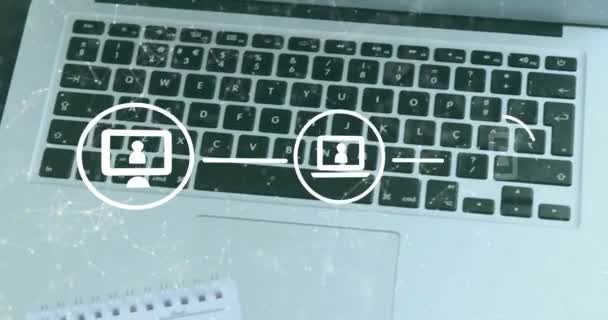 Animace Vývojového Diagramu Ikon Připojených Teček Notebooku Notepadu Šálku Kávy — Stock video