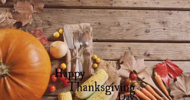 在蔬菜上画出感恩日快乐的文字 感恩节 庆祝活动和数码界面概念数码制作的视频 — 图库视频影像