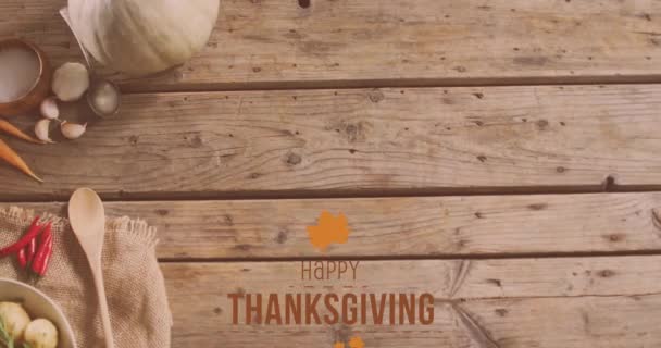 在蔬菜上画出感恩日快乐的文字 感恩节 庆祝活动和数码界面概念数码制作的视频 — 图库视频影像