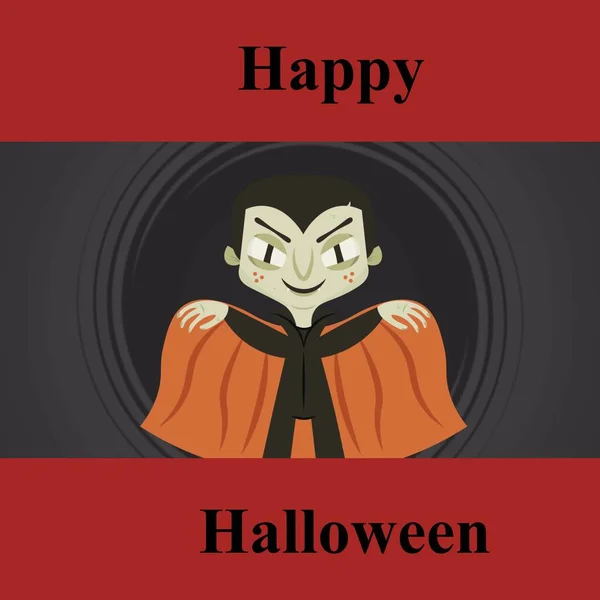 Joyeux Texte Halloween Sur Rouge Avec Personnage Vampire Souriant Cape — Photo