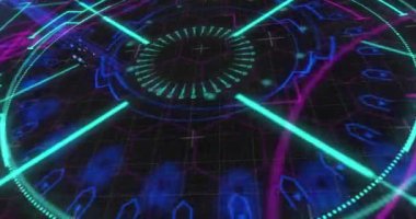 Kapsam taramasında veri işleme animasyonu. Dijital olarak oluşturulmuş küresel bağlantılar, veri işleme ve dijital arayüz kavramı.