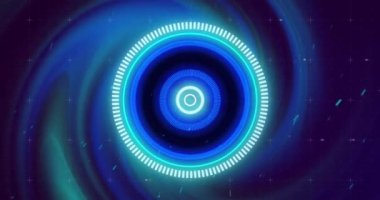 Mavi veri yükleme halkası ve parazit parlayan yeşil ve mavi ışıklar üzerinde. Soyut, veri, teknoloji, dijital arayüz, bağlantı ve iletişim dijital olarak oluşturulmuş video.