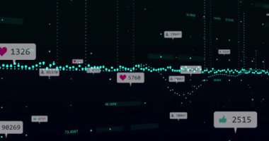 Çoklu grafikli uyarı çubuklarının canlandırılması ve siyah arkaplan üzerinde değişen numaralar. Dijital olarak oluşturulmuş, hologram, illüstrasyon, rapor, büyüme, iş dünyası, sosyal medya anımsatma kavramı.