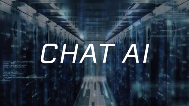 Animation Chat Text Computer Language Bars Data Server Racks Digital — Stock Video