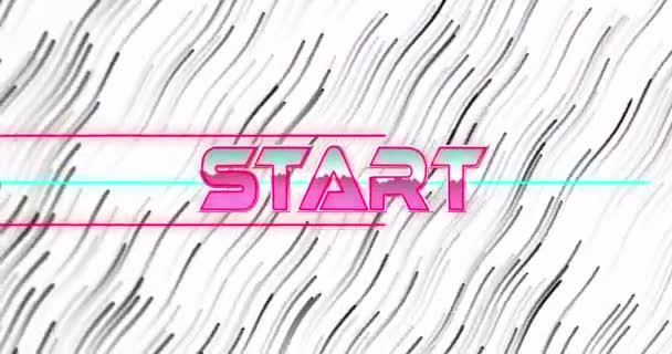 Animace Startovního Textu Přes Neonový Banner Proti Vlnitým Liniím Hladkém — Stock video