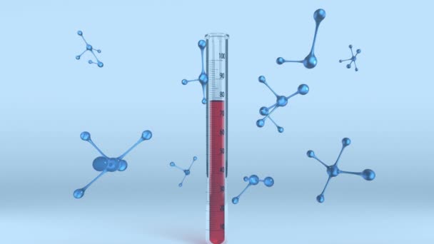 Animação Tubo Teste Cheio Sangue Nucleotídeos Flutuantes Sobre Fundo Azul — Vídeo de Stock