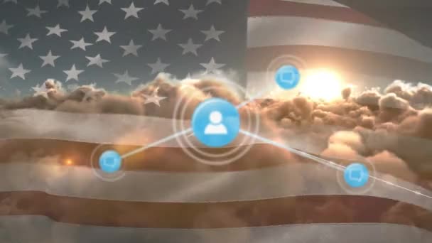 Animatie Van Het Netwerk Van Digitale Iconen Boven Wolken Zon — Stockvideo