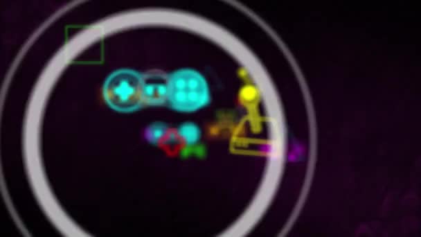 Animazione Banner Testo Combattimento Icone Controller Videogiochi Neon Sfondo Nero — Video Stock
