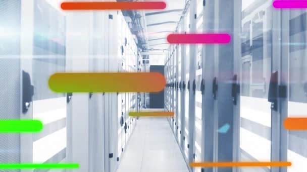 Animazione Piste Luminose Colorate Gradiente Punto Luce Contro Sala Server — Video Stock