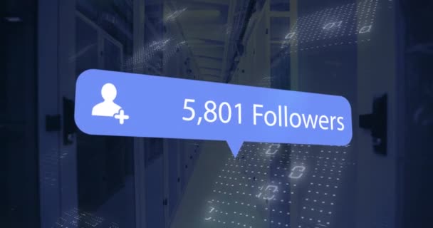 Animation Profile Icon Increasing Followers Binary Coding Computer Server Room — Stock Video