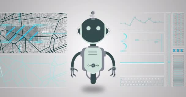 Animatie Van Chatbot Icoon Kaart Gegevensverwerking Mondiale Kunstmatige Intelligentie Verbindingen — Stockvideo
