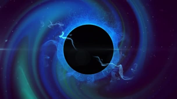 Black Planet Blue Glowing Energy Green Blue Light Black Background — Stock Video