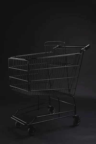 Vertical Image Shopping Trolley Copy Space Black Background Cyber Monday — Stock Photo, Image