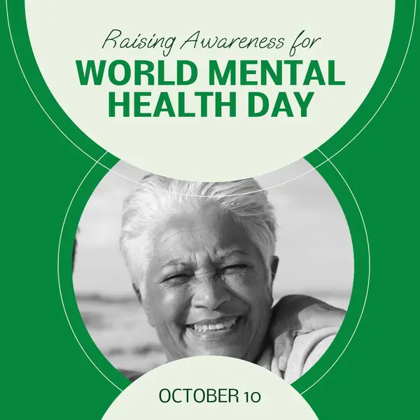Composite of world mental health day text over senior biracial woman. Mental health, support and mental health awareness concept digitally generated image.
