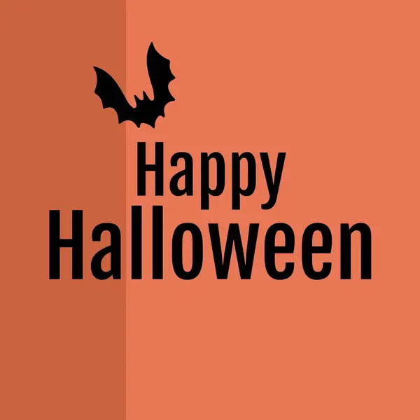 Feliz Texto Halloween Negro Con Murciélago Volador Sobre Fondo Naranja —  Fotos de Stock