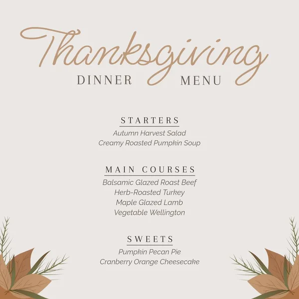Composite Thanksgiving Dinner Menu Text Autumn Leaves Thanksgiving American Tradition — Stock Photo, Image