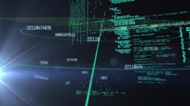 Siyah arkaplan üzerinde değişen sayılar, radar ve bilgisayar dilinin animasyonu. Dijital olarak üretilmiş, hologram, illüstrasyon, sonar, iş, büyüme, kodlama ve teknoloji kavramı.