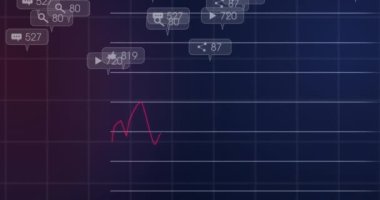 Siyah arkaplan üzerinde numaralar değişen bildirim çubukları ve grafiklerin canlandırması. Dijital olarak üretilen hologram, illüstrasyon, rapor, büyüme, iş dünyası, sosyal medya anımsatıcı ve teknoloji.