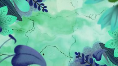 Dalgalanan yeşil sıvı arkaplan üzerinde bitki yaprakları. Soyut, doğa, enerji ve bağlantı dijital olarak oluşturulmuş video.