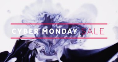 Beyaz arka planda siber pazartesi satışı metni ve şekillerinin animasyonu. Sosyal medya, satış ve arkaplan tasarımı konsepti dijital olarak oluşturulmuş video.