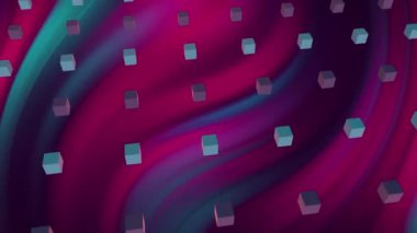 Siyah zemin üzerinde kırmızı ve yeşil parlayan 3D küplerin ızgarası. Soyut, veri, teknoloji, enerji, dijital arayüz, bağlantı ve iletişim dijital olarak oluşturulmuş video.