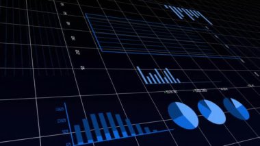 Çoklu grafik animasyonu, değişen sayılar ve siyah arkaplan üzerinden daireler yükleme. Dijital olarak üretilen hologram, illüstrasyon, rapor, büyüme, ilerleme, soyut ve iş konsepti.