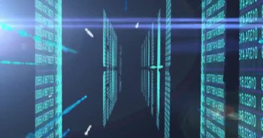 Veri işleme ve ikili kodlama animasyonu. Dijital olarak oluşturulmuş küresel bağlantılar, veri işleme ve dijital arayüz kavramı.