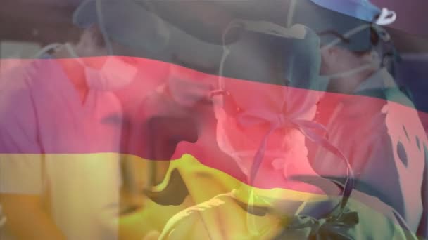 Animáció Hadonászó Német Zászló Ellen Csapat Különböző Sebészek Végző Műtét — Stock videók