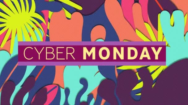 Animation Eines Cyber Monday Textbanners Gegen Florales Muster Nahtlosem Muster — Stockvideo