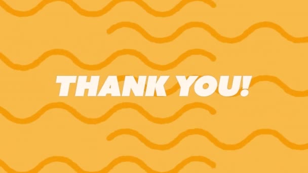 Animation Eines Dankeschön Banners Über Gewelltem Streifenmuster Vor Gelbem Hintergrund — Stockvideo