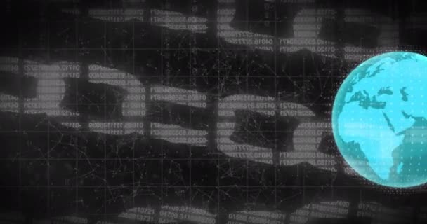 Анимирование Почтовых Ящиков Бинарных Кодов Глобуса Блокчейна Соединенных Точек Чёрном — стоковое видео