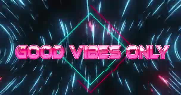 Animation Good Vibes Only Text Rhombuses Circular Pattern Black Background — Stock Video