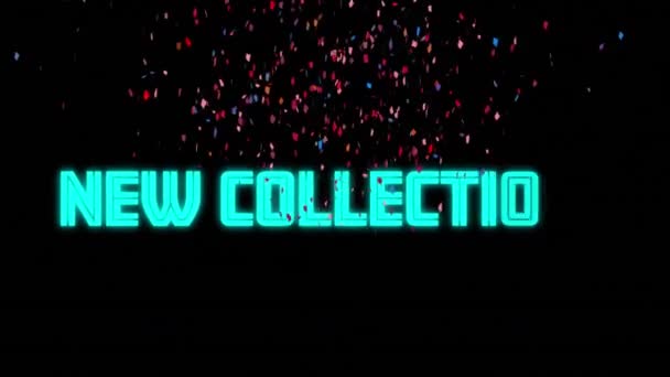Animation Confettis Éclatants Nouveaux Textes Collection Sur Fond Noir Généré — Video
