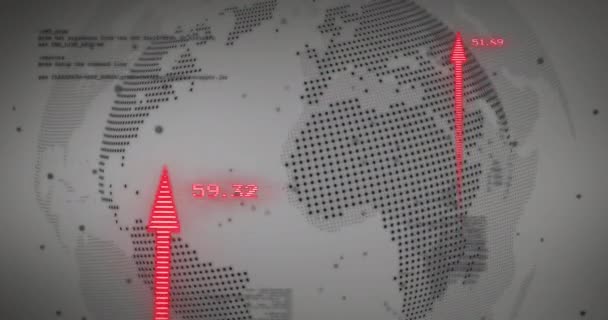 Animasi Pengolahan Data Keuangan Dan Panah Atas Dunia Bisnis Global — Stok Video