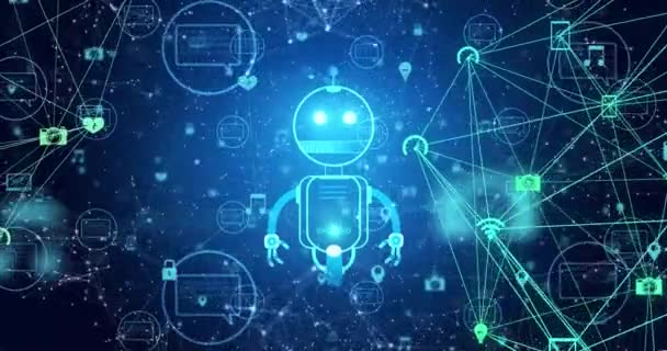 Animatie Van Chatbot Icoon Gegevensverwerking Mondiale Kunstmatige Intelligentie Verbindingen Netwerken — Stockvideo