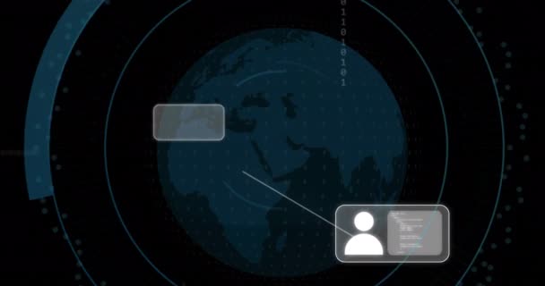 加载圈中的挂锁动画 地球仪中的二进制代码 计算机语言 连接图标 数字生成的全息图 全球化 通信和技术 — 图库视频影像