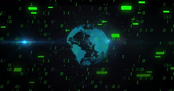 Анимизация Столбцов Бинарных Кодов Линзами Вспыхивает Всему Земному Шару Чёрном — стоковое видео