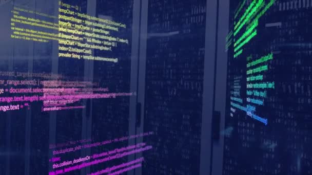 Animation Computer Language Binary Codes Data Server Racks Server Room — Stock Video