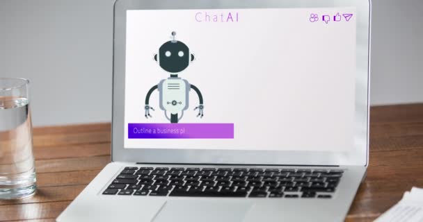 Animatie Van Laptop Scherm Met Chatbot Icoon Gegevensverwerking Mondiale Kunstmatige — Stockvideo