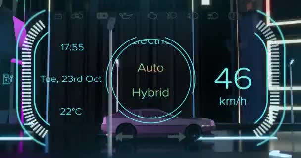 Animacja Interfejsu Cyfrowego Ładowaniem Tekstu Nad Elektryczną Jazdą Samochodem Globalne — Wideo stockowe