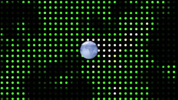 Анимация Вращающегося Глобуса Линзами Вспышками Над Зелеными Кругами Черном Фоне — стоковое видео