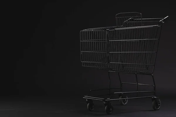 Siyah Arka Planda Fotokopi Alanı Olan Bir Alışveriş Arabası Siber — Stok fotoğraf