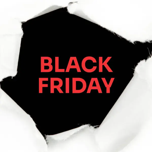 Aufgerissenes Weißes Papier Schwarzer Freitagstext Rot Auf Schwarzem Hintergrund Einzelhandel — Stockfoto