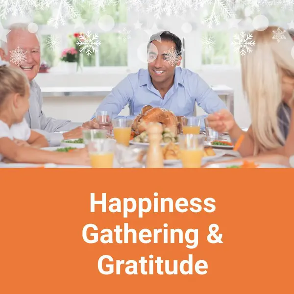 Raccogli Felicità Raccogliendo Ringraziando Testo Famiglia Biraciale Durante Cena Del — Foto Stock