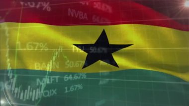 Sallanan Gana bayrağına karşı borsa veri işleme animasyonu. Ulusal ekonomi ve iş teknolojisi kavramı