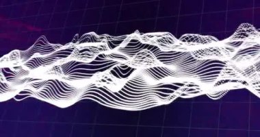 Siyah arkaplanda kırmızı ışık yanıp sönen beyaz ağ dalgası. Soyut, veri, teknoloji, enerji, dijital arayüz, bağlantı ve iletişim dijital olarak oluşturulmuş video.