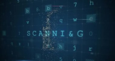 Animation of cyber security data processing over security padlock icon against blue background. Cyber security and business technology concept