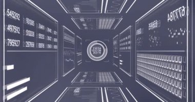 Gri arkaplan ile istatistiksel veri işleme arayüzünün animasyonu. Bilgisayar arayüzü ve iş veri teknolojisi kavramı